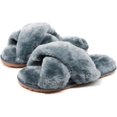 thumbnail image 1 of Pantuflas de piel para mujer, chanclas con punta abierta, cómodas, con espuma viscoelástica, suaves, planas, antideslizantes, para spa, interior y exterior, 1 of 6