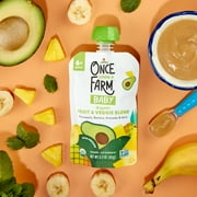 Once Upon a Farm Organic Refrigerated Baby Food Fruit & Veggie Blend Pineapple, Banana & Avocado with Mint, 3.2oz Pouch