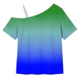 thumbnail image 6 of Hxshgdsn Girls T Shirt Off The Shoulder Short Sleeve Gradient Color Tops For Kids Casual Summer Outfits Dark Blue 11 Years, 6 of 8