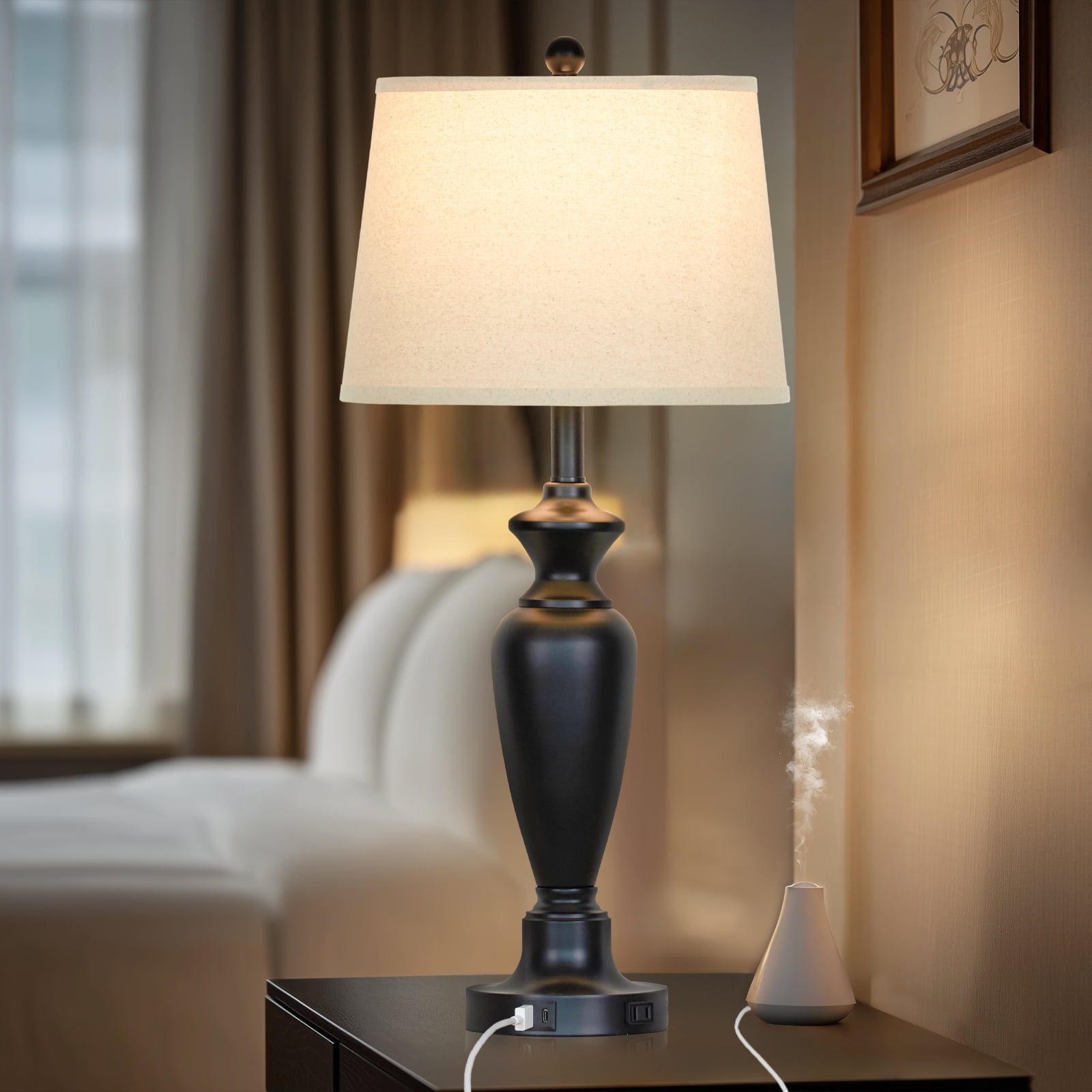 Cinkeda Table Lamps Set of 2 for Bedroom Living Room 3 Way Dimmable Bedside Lamps with 2 USB Charging Ports,30" Tall Metal Touch Control Nightstand Lamp
