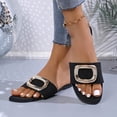 thumbnail image 3 of Eltusu Women Flat Slide Sandals, PU Open Toe Beach Slip On Summer Shoes Black Size 6, 3 of 5