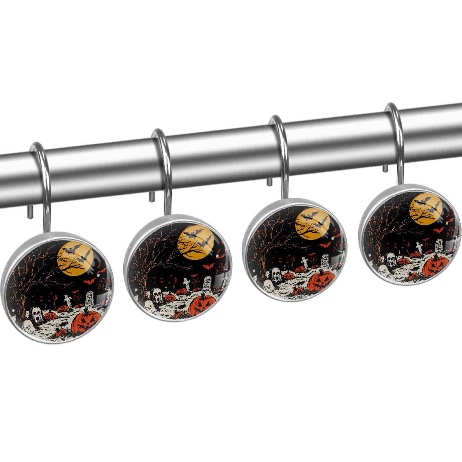 Full Moon Graveyard Dead Tree Shower Curtain Hooks Round Crystal Glass, Set of 12 Shower Curtain Rings - Shower Hooks for Curtain Shower Rings