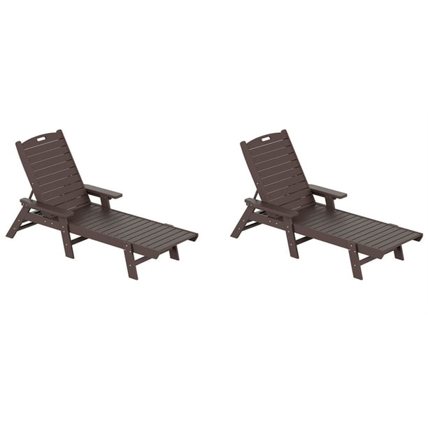 Bayport Outdoor HDPE Plastic Reclining Chaise Lounge in Dark Brown