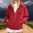 thumbnail image 2 of Wutalume Women's Fashionable Thickened Hooded Outdoor Hiking Jacket Solid-Colour Windbreaker Outerwear, Lightweight and Durable, Perfect for Adventure and Daily Use,Red L, 2 of 5