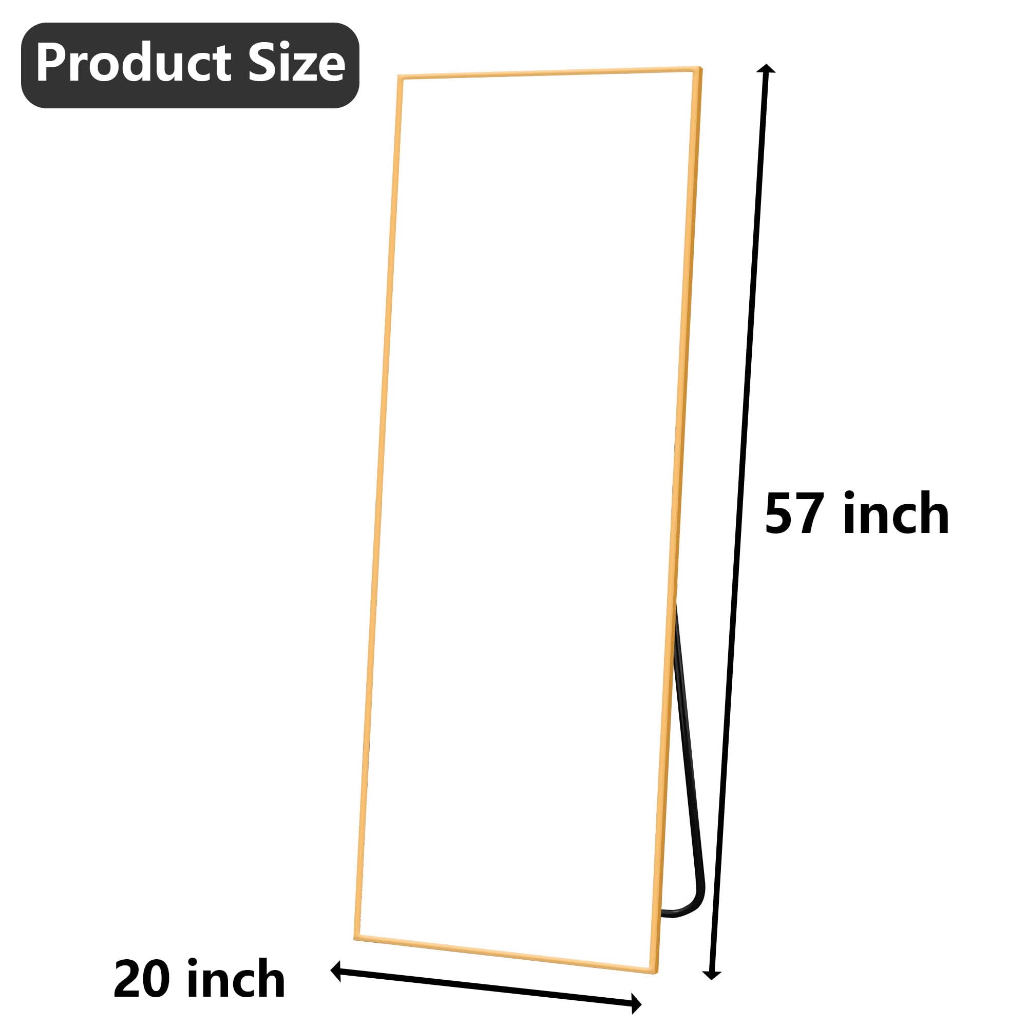 MAYEERTY 57x20in Aluminum Full-Length Mirror, Right Angle Tempered Glass With Stand, Gold