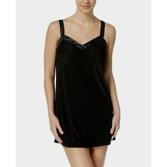 FLORA BY FLORA NIKROOZ Velour Chemise Nightgown Solid Black Small