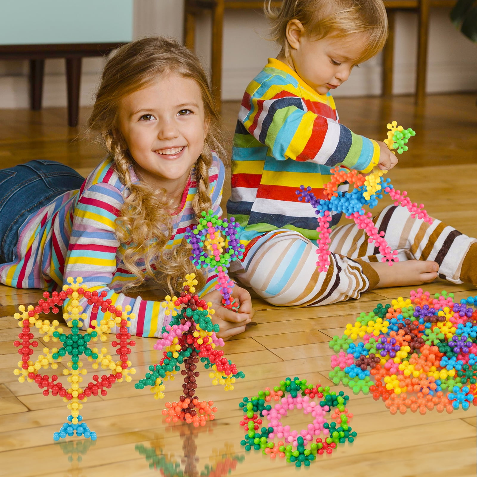 Macaron Color Interlocking Building Blocks Set – 600pcs Snowflake Shape Plastic Construction Toys in 6 Pastel Colors with Storage Box, Educational STEM Blocks for Kids Creative Play