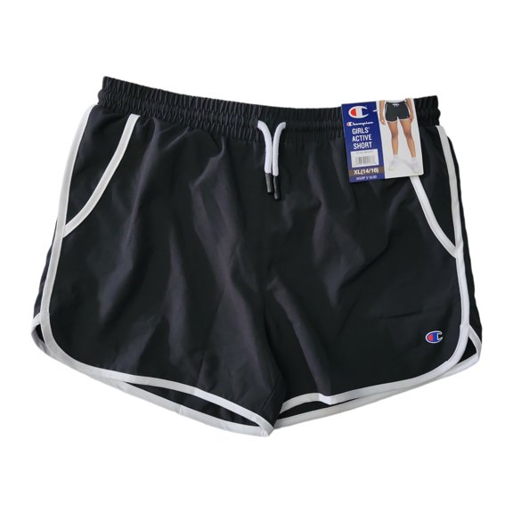 Champion Girls 3" Inseam Elastic Waistband Drawstring Pull-On Active Shorts (Black, XL (14/16))