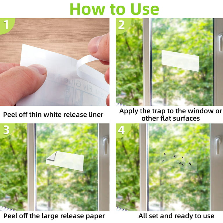 Garsum Window Fly Traps Indoors, Fly Paper Sticky Strips, Non-Toxic Clear  Fly Catcher, Fly Killer for Home Window Decal 24 Traps
