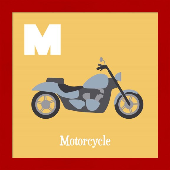 Great Art Now Transportation Alphabet - M is for Motorcycle by Color Me Happy, Framed Wall Art, 14W x 14H