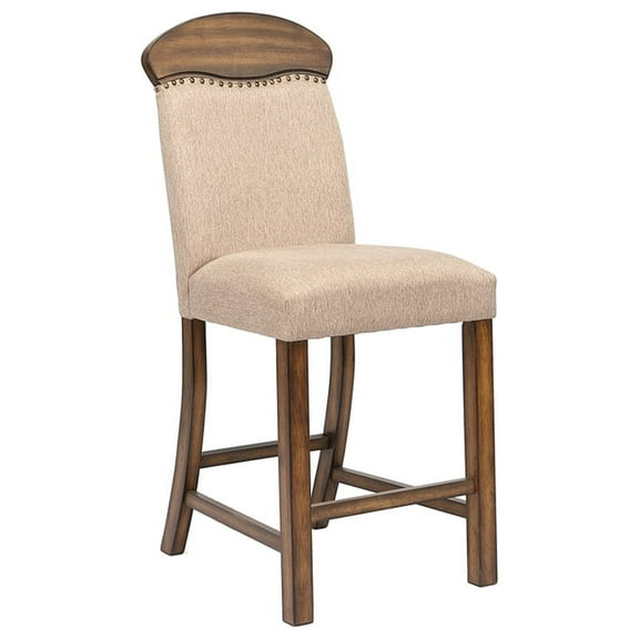 ACME Maurice Upholstered Wooden Counter Height Chair Set of 2 in Khaki and Oak