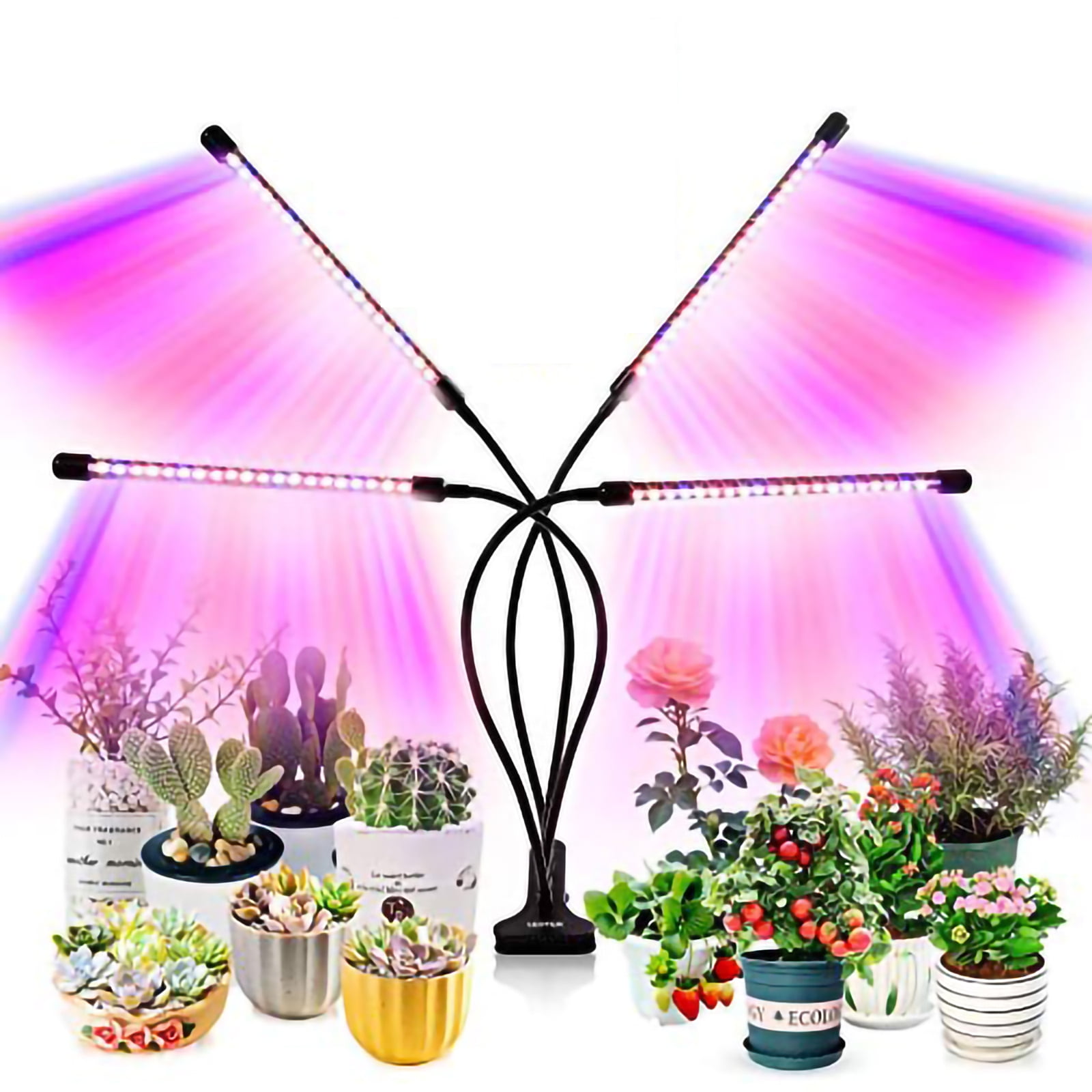Grow Light, Plant Light for Indoor Plants, LED Full Spectrum Plant Grow Light with 4 Head, 4/8/12H Timer, 10 Dimmable Brightness, 3 Switch Modes, Adjustable Gooseneck