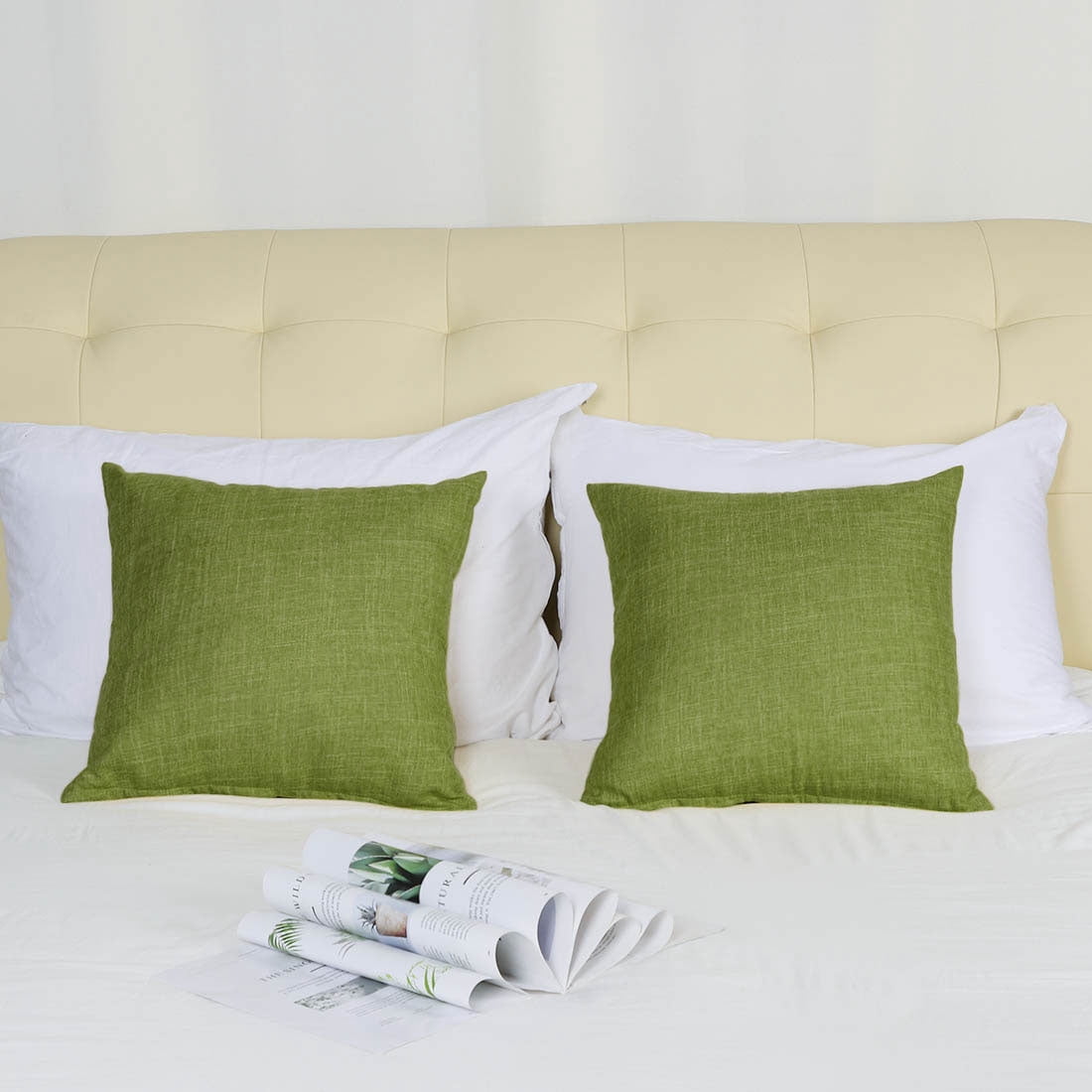 Unique Bargains 2 Pack Cotton Linen Throw Pillow Covers 18" x 18" Green