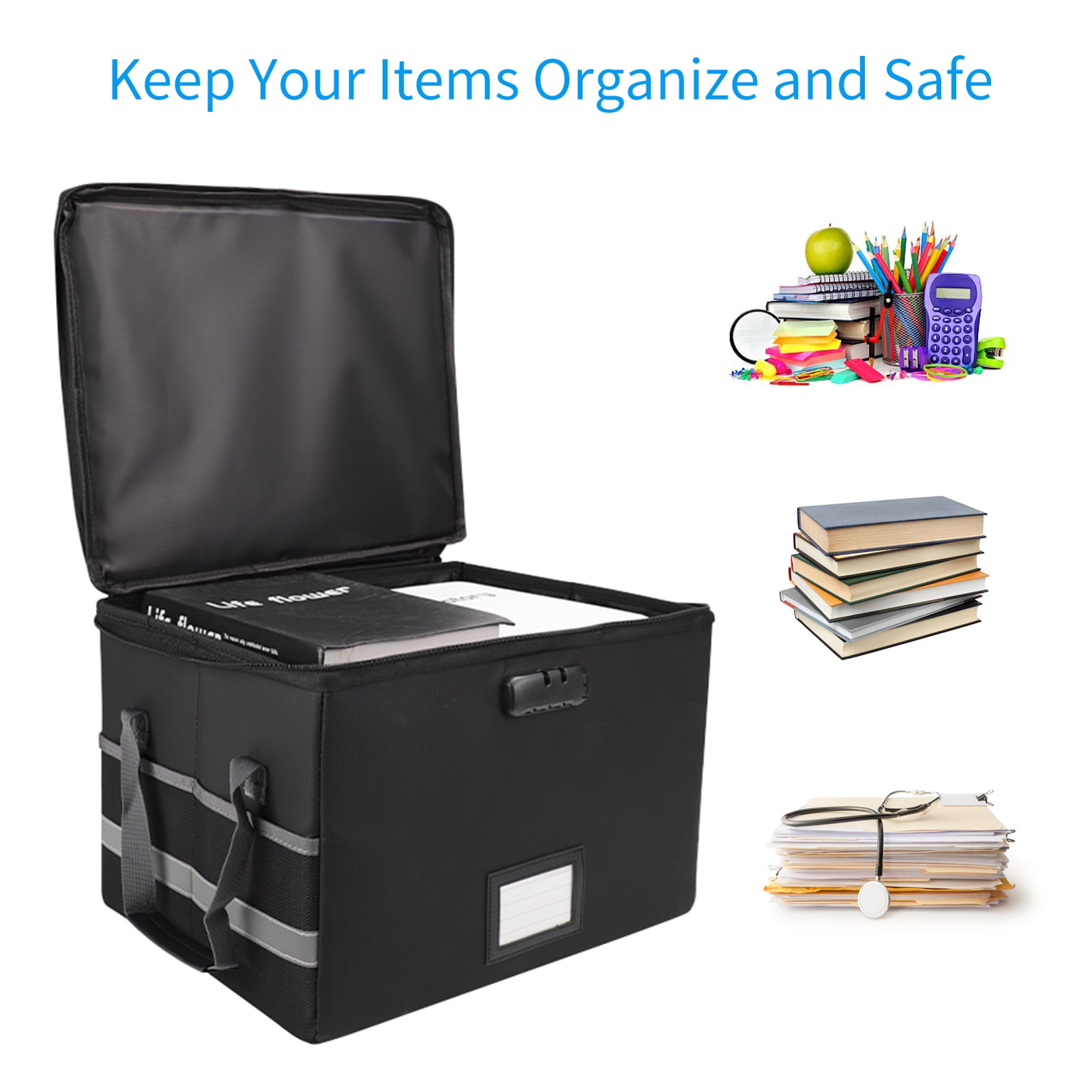 Dcenta Fireproof Document Box File Organizer with Combination Lock, Black