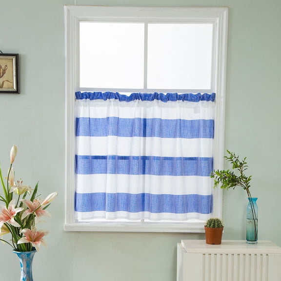 Yardwe Multi Color Blue White Stripes Living Room Drape for Home Use Polyester Material