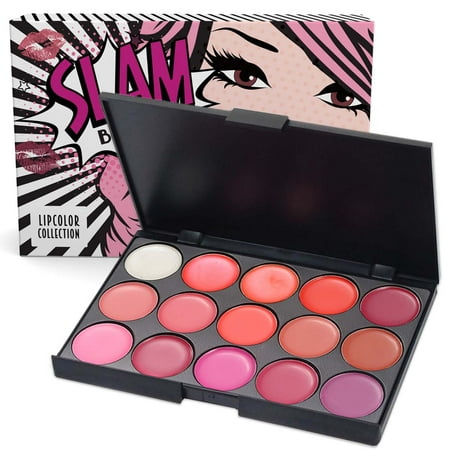 SLAM Beauty Cosmetic 15-Color Lipstick Palette Kit