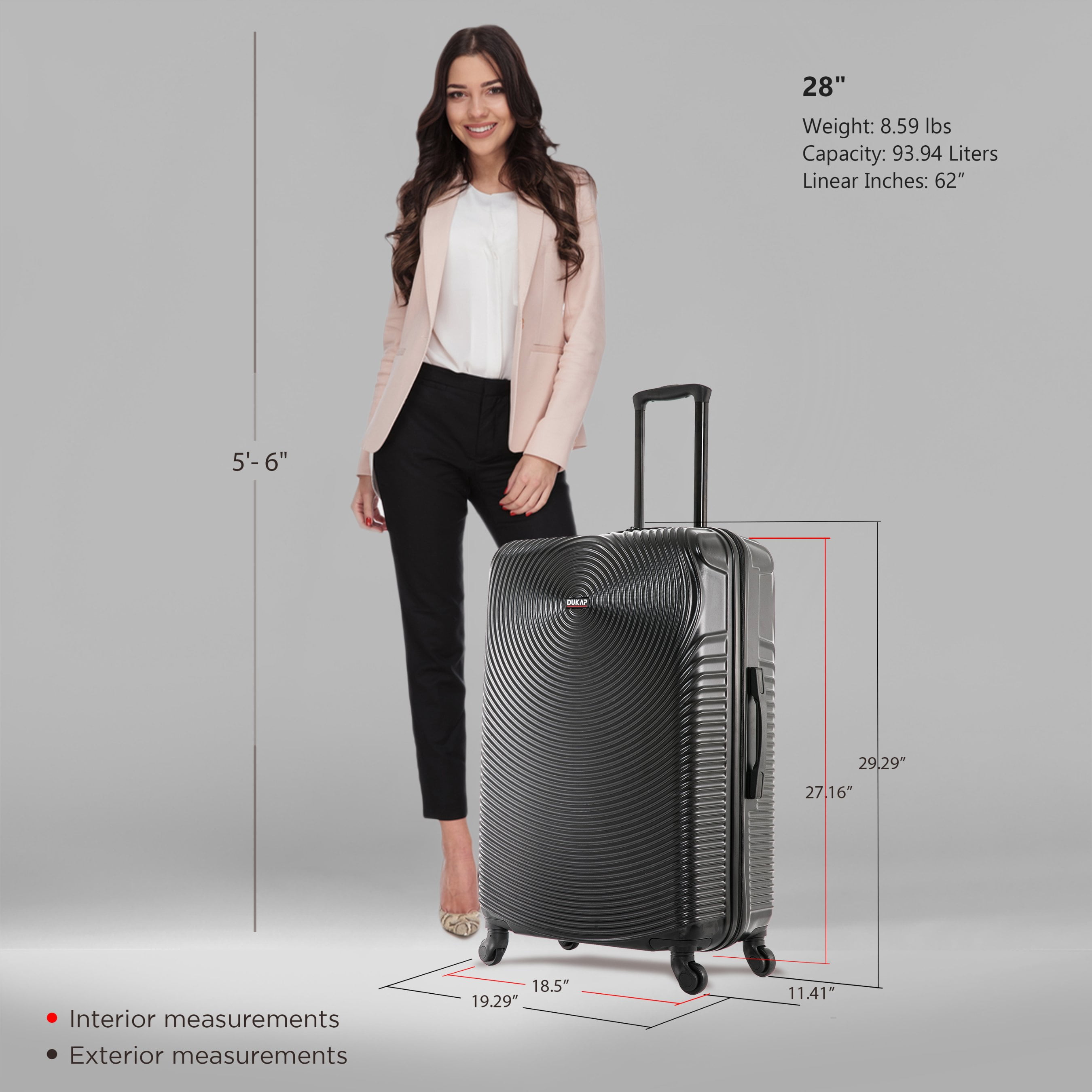 DUKAP Inception 28" Hardside Lightweight Luggage with Spinner Wheels, Handle and Trolley, Black
