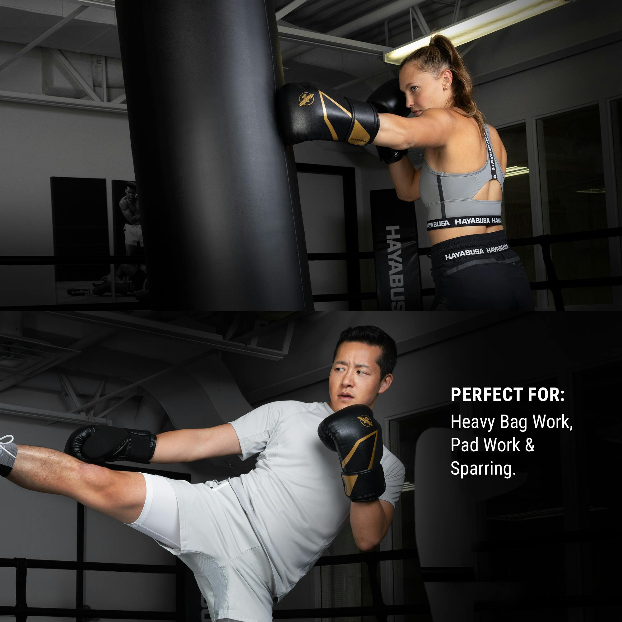 Hayabusa E1 Boxing Gloves for Men and Women - Black/Gold, 12oz