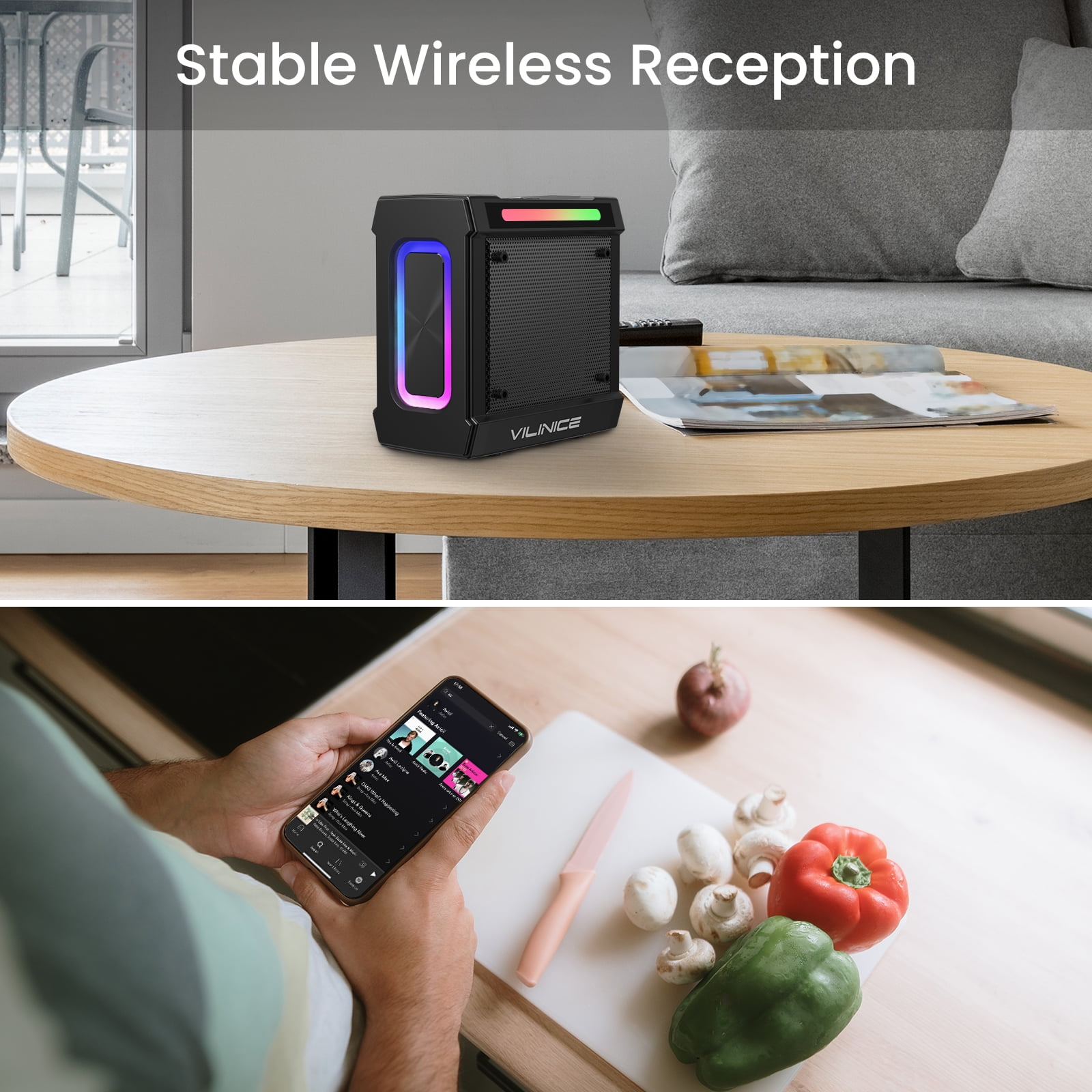 VILINICE Portable Bluetooth Speaker, IP66 Waterproof, 3D Sound, 10 Modes, TF Card Support  (图4)