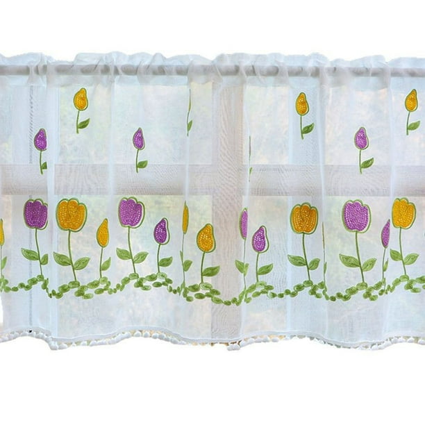 Bewildely Cortinas de encaje decorativas de poliéster con diseño de café que transforman tu hogar con flores translúcidas. Decoración del hogar Como se muestra 230*60cm