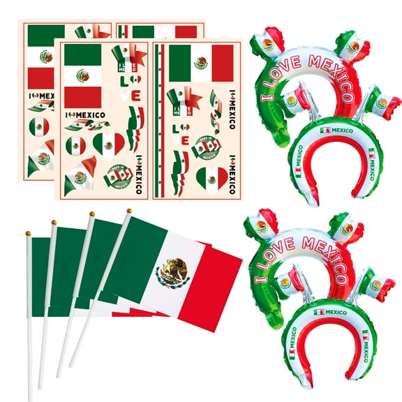 Happy Mexican National Day Party Decorations - 12 Pcs Mexico Mexican Hand-waving Flags, Mexican Stickers, Mexican Balloons and Other Party Supplies