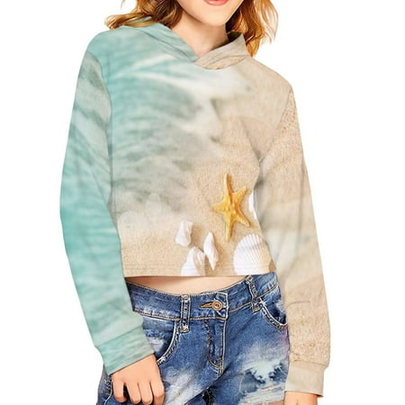 

Renewold Chill Cool Fall Sweatshirt for Teen Girls 11-12 Years Beach Shells Print Hoodies No-Fading Warm Long Sleeve Cropped Pullover Hoodied Gifts for Youth