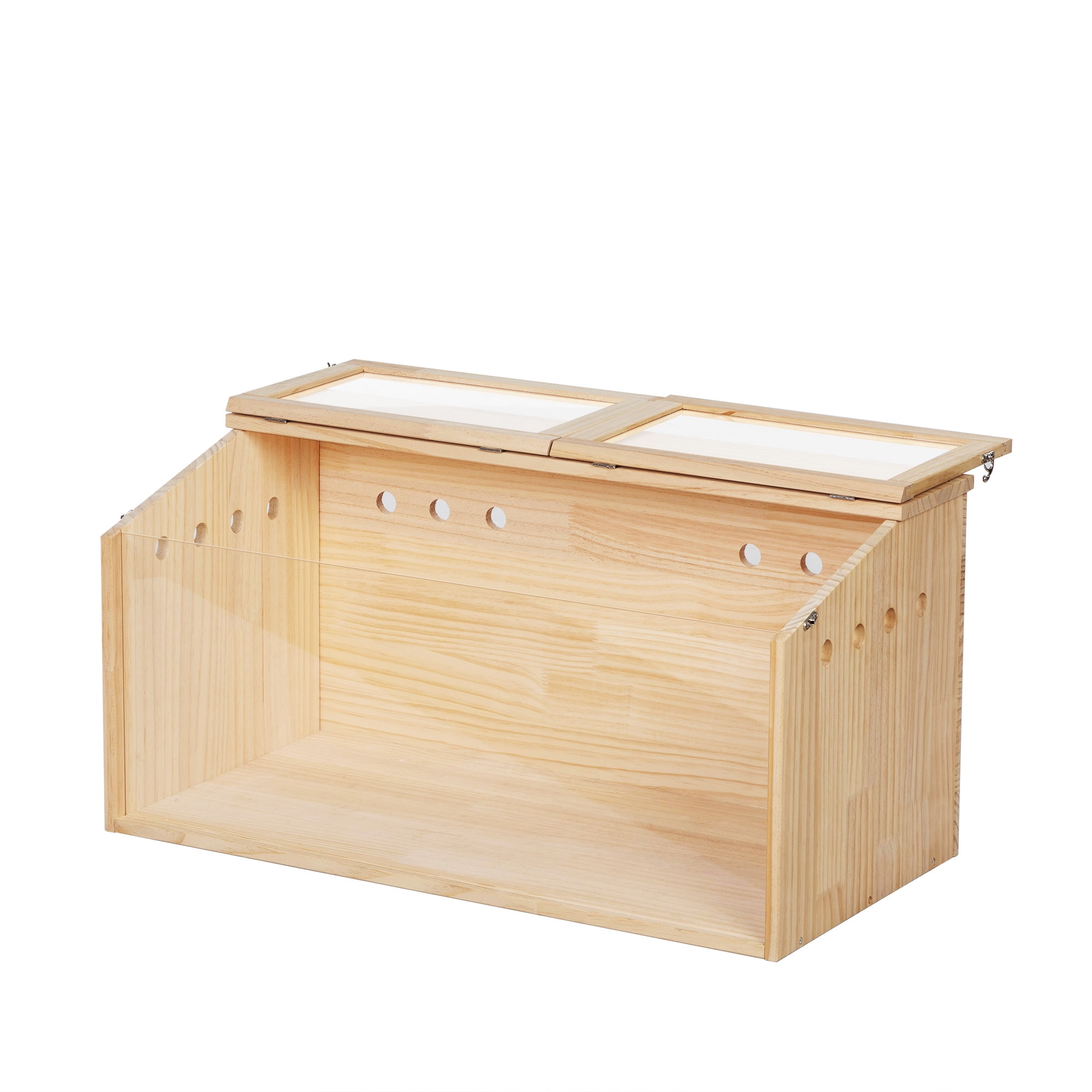 E-Western Middle Transparent Wooden Hamster Cage Small Animal Habitat Hutch for Large Siberian Hamsters Gerbils Rabbits Natural