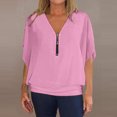thumbnail image 5 of Fesfesfes Women's Print Color T-Shirt Three-Quarters Sleeve V-Neck Pullover Tops with Buttons Down Hem Fashion for Fall Outdoor Blouses(Pink#2,2XL), 5 of 7