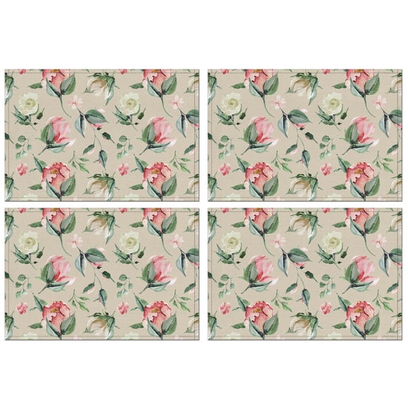 Pioneer Flower Floral Print Pattern Summer Placemats Table Placemats Set Of 4-Linen Kitchen Washable Placemats Table Mats 12x18 Inch Non-Slip Heat Resistant