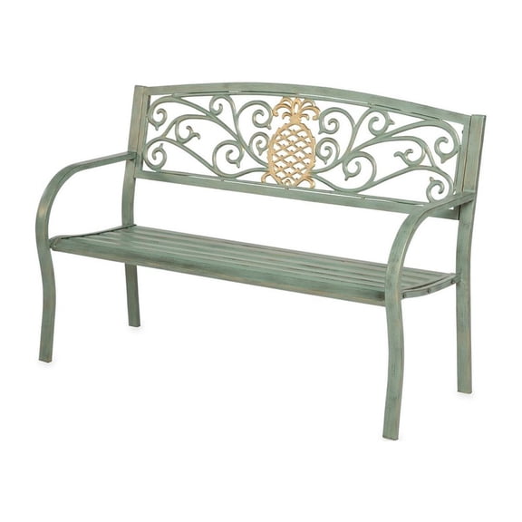 Evergreen Pineapple 50 in. Verdigris Metal Outdoor Bench