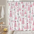 thumbnail image 2 of Christmas Shower Curtain Pink Xmas Tree Stars Rustic Farmhouse Cartoon Winter Holiday Merry Christmas 36x70(WxH) Inches Bathroom Decor Fabric Curtain with Hooks, 2 of 6