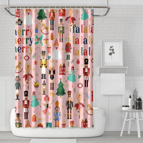 Pink Christmas Nutcracker Pattern Shower Curtain 72"x72" ,Bathroom Decorative Shower Curtains Set with 12 Hooks,Modern Waterproof Washable Shower Curtain