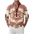 thumbnail image 2 of UVEASISHA Ethnic Aztec Print Men's Henley T-Shirt Long Sleeve Button Up Collarless Casual Tee Western Cowboy Graphic Loose Pullover Top for Casual Outings Travel Red L, 2 of 5