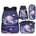 thumbnail image 2 of Bulopur Starry Cloud Axolotl Print Kids Backpack Set 4 Pcs Waterproof Kids School Bag with Lunch Box, Pencil Case and Water Bottle Cover for Axolotl Lovers Young Girls, 2 of 8