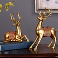 thumbnail image 1 of Pareja Estatua Escultura Adorno Decoración de alces Decoración moderna Artesanía Amante de reno Estatuilla para dormitorio TV pequeña sala oro Soledad Figuras de renos, 1 of 8