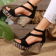 thumbnail image 6 of Women's Fashionable Versatile Plus Size Outerwear Wedge Sandals-Solid Color Round Toe Open Toe Back Zip Black 39, 6 of 9