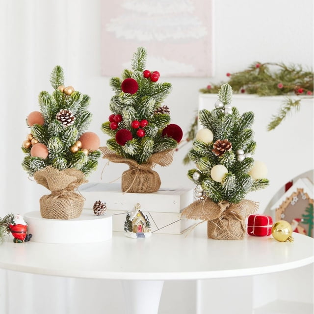 Boovnll Mini Christmas Tree, 14" Realistic Artificial Berries Pinecones Small Xmas Tree Ornaments & Presents Christmas Tree for Holiday Tabletop, Centerpieces, Party Decor, Christmas Decorations