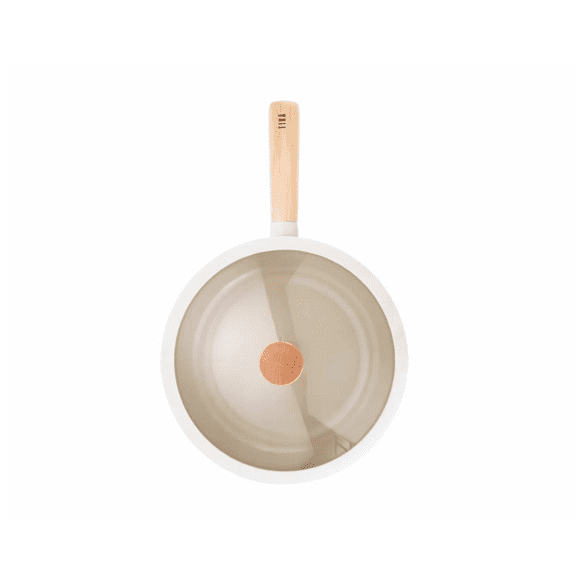 Neoflam Fika 9.5-Inch Frying Pan with Glass Lid, Wood Handle, and Nonstick Ceramic Coating Skillet
