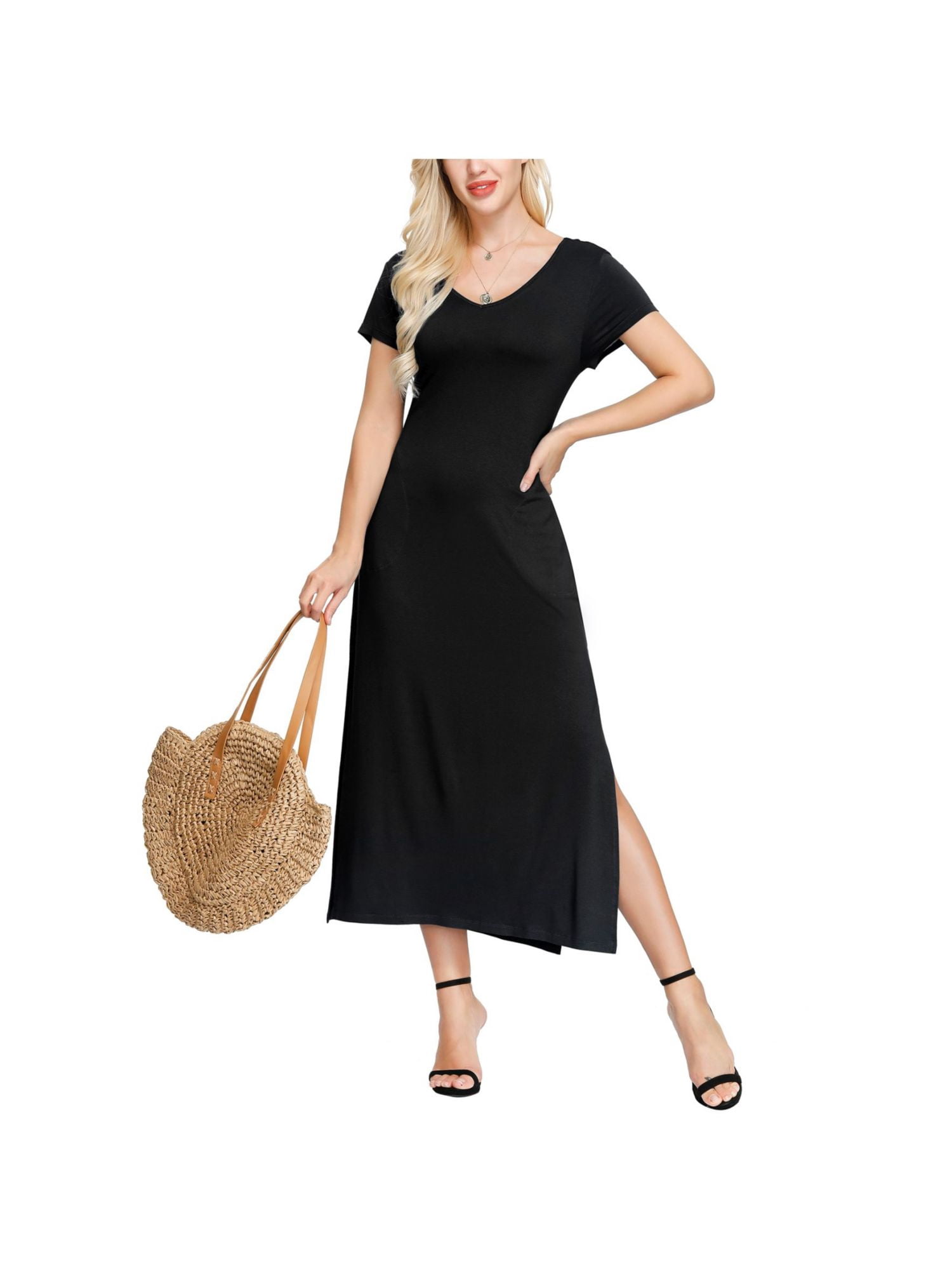 slim fit dress slacks Blue Fit and Flare Dress Short Sleeve Linen Blend main image 1