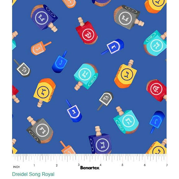 Cotton Festival of Lights Dreidel Song Hanukkah Religious Holidays Benartex Royal Cotton Fabric Print by the Yard (09949-50)