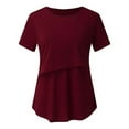 thumbnail image 5 of VEKDONE Nursing Shirts for Womens Breastfeeding Pregnancy Tunics Short Sleeve Maternity Tops Double Layer Pullover Crewneck Pregnant Tunic Tee Postpartum Clothes Wine S, 5 of 8