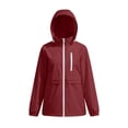 thumbnail image 4 of vdgthytj Womens Rain Jacket Windproof Drawstring Hooded Jackets Lightweight Waterproof Solid Travel Hiking Outwear with Pockets(X-Large,Red), 4 of 7