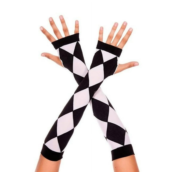 Diamond design elbow length fingerless arm warmers 491-BLACK/WHITE