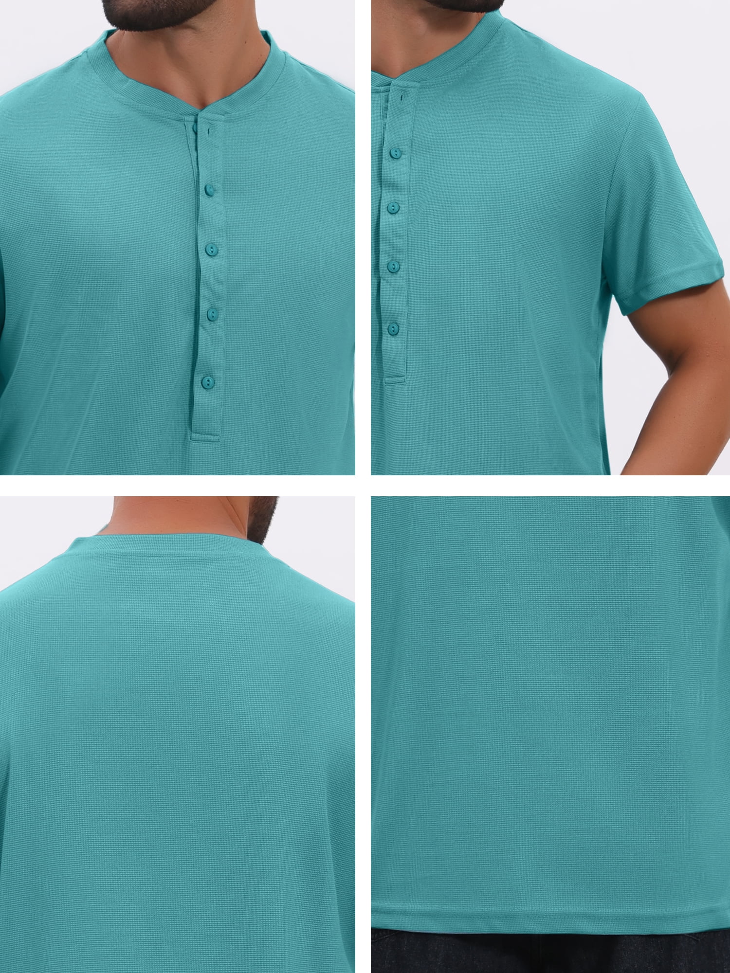 DARING DIVA Men's Henley Breathable Short Sleeve Button Down T-Shirt L Light Blue