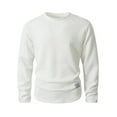 thumbnail image 3 of LMOIPLI Men's Solid Color Cable Knit Sweatshirts Vintage Long Sleeve Pullover Sweater Woven Crewneck Knitted Tops White S, 3 of 9