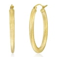 thumbnail image 1 of Wellingsale Ladies 14k Yellow Gold Polished Satin 3mm Oval Hoop Earrings (20 x 30mm), 1 of 1