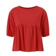 thumbnail image 6 of felwors Women's Peplum Tops 3/4 Lantern Sleeve Crewneck Loose Babydoll Shirt Blouse Red, XXXL, 6 of 8