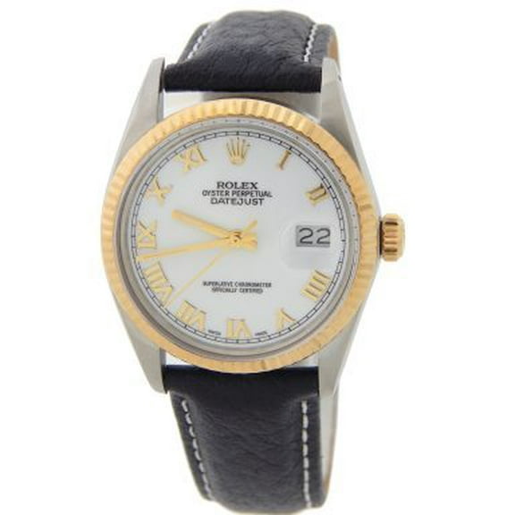 Pre-Owned Mens Rolex Two-Tone 18K/SS Datejust Watch with White Roman Dial 16013