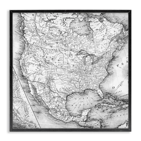 Stupell Industries Victorian Vintage Map Of North America Black Framed Giclee Art, 12 x 12, by Lil' Rue