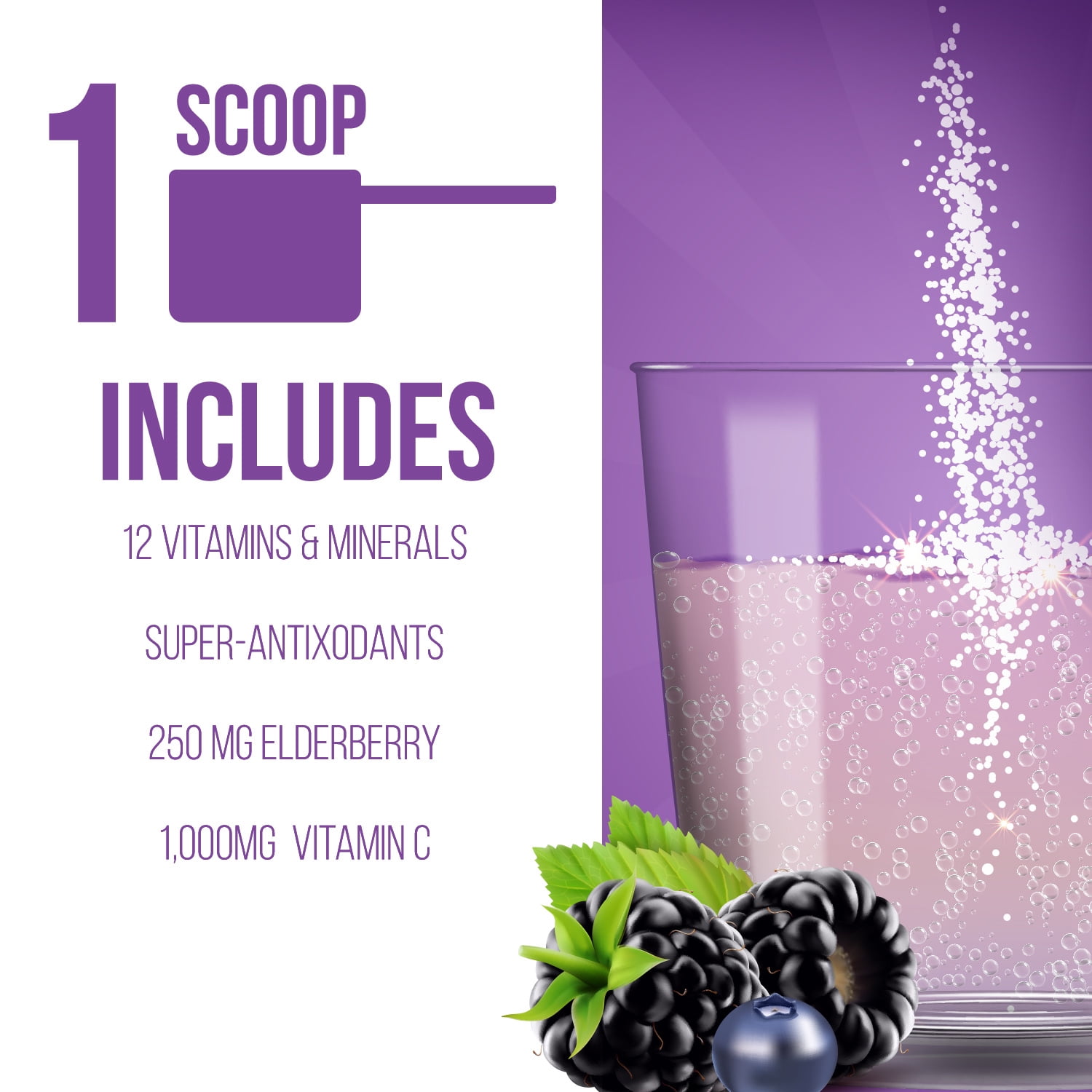 GoBiotix Immunity Fizz Drink with Vitamin C, Zinc & Elderberry for Immune Support, Berry, 30 Servings